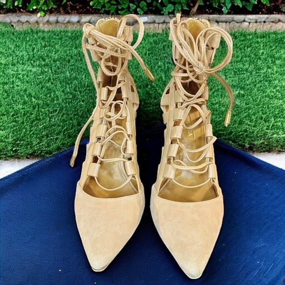 Aquazzura Beige Suede ‘Amazon’ Lace Up Pumps Size 5 ASO Eiza Gonzalez - Picture 5 of 15